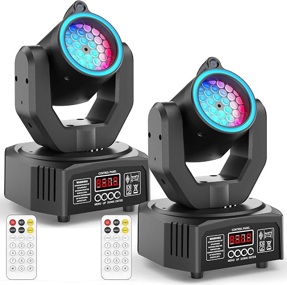 2PCS Compact 30W Stage Moving Head Light with Beam,GOBO Projection,Remote Control Sound Active & DMX512 Control 450° Pan/180° Tilt for DJ Party Home Theater Small Venues