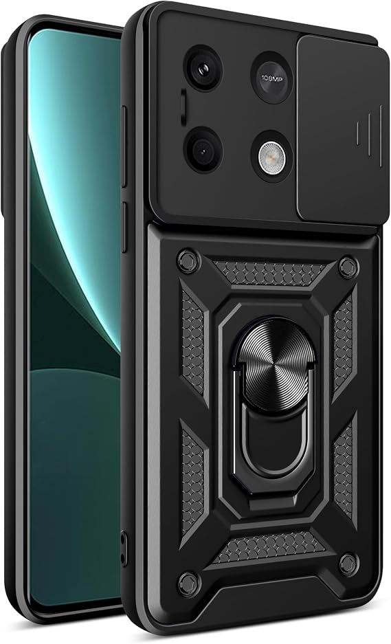Compatible with Tecno Spark 20 Pro Plus 4G Case,Slide Lens Shockproof Case Compatible with Tecno Spark 20 Pro+ 4G Case Ring Kickstand 2 in 1 Phone Case Cover Black