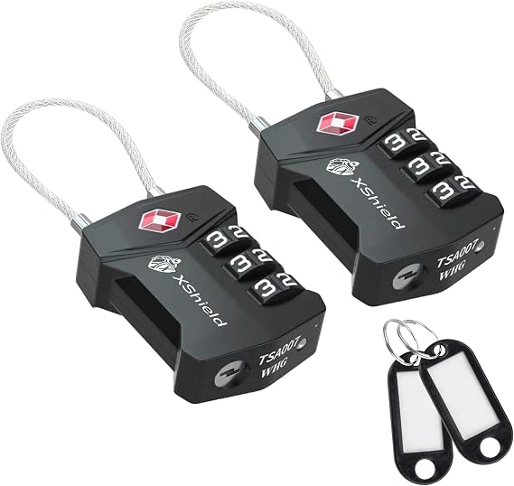 Double Dragon 2-Pack TSA Approved Suitcase Locks | Strong Shackle, Cut-Resistant Zinc Alloy, Lightweight 3-Digit Combination Travel Padlocks for Luggage, Bags & Backpacks