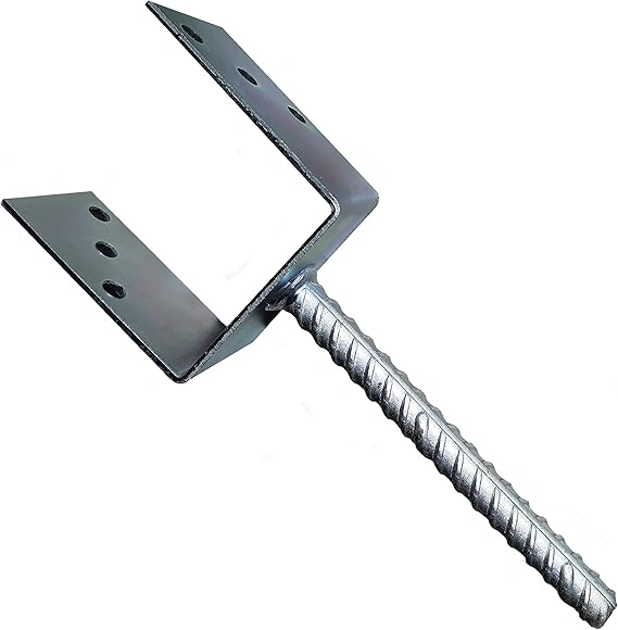 Fence Post Brackets 100mm, U-Type Pergola Bracket, 4mm Galvanised Steel | Heavy Duty Concrete Post Anchor, 200mm Deep Spike, Fence Post Support, 10 Predrilled Holes, Decking, Fencing, 100x100x60mm