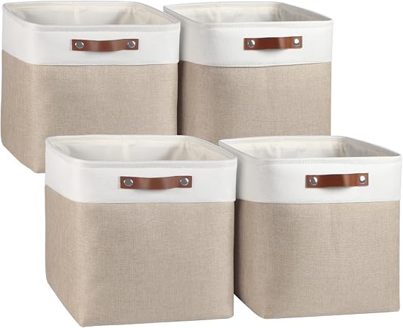 Univivi Fabric Cube Storage Baskets for Shelves 13 Inch,Khaki,4 Pack