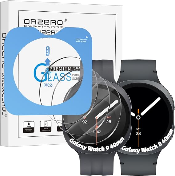 Orzero (3 Pack) Tempered Glass Watch Screen Protector Compatible for Samsung Galaxy Watch 8/9 40mm, Protector De Pantalla with Auto Alignment Tool 9 Hardness HD Anti-Scratch Bubble Free