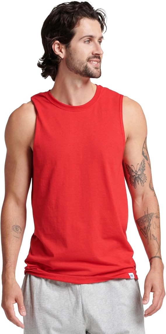 Russell Athletic Men's Dri-Power Cotton Blend Sleeveless Muscle Shirts,Moisture Wicking,Odor Protection, UPF 30+, Sizes S-4X