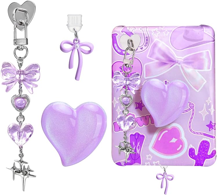 AIERSA Cute Charms Set for Kindle,Including Dust Plug Charm Type C/USB C,Heart Grip Holder,Bling Keychains with Hook for Kindle Accessories,Compatible for Kindle Paperwhite 11th 12th Generation