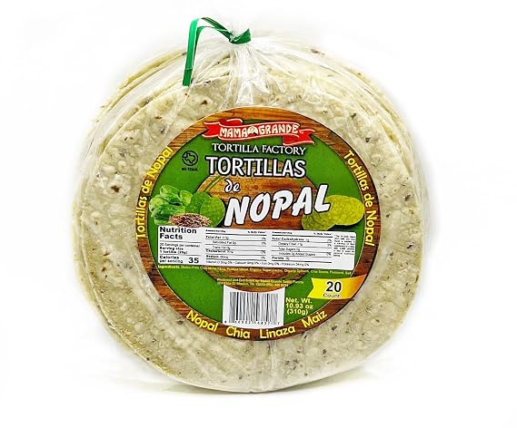 Mama Grande Tortilla Factory - Nopal Cactus Tortillas - 1 Pack (20 Tortillas) - 5 Inches - Organic Spinach - Chia and Flaxeeds - Healthy - Vegan - High Nutrients - Low Carb - Low Calories