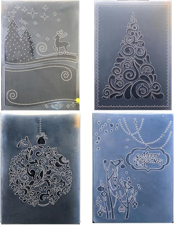 Kwan Crafts 4 pcs Different Style Christmas Deer Tree Giftbox Plastic Embossing Folders for Card Making Scrapbooking and Other Paper Crafts