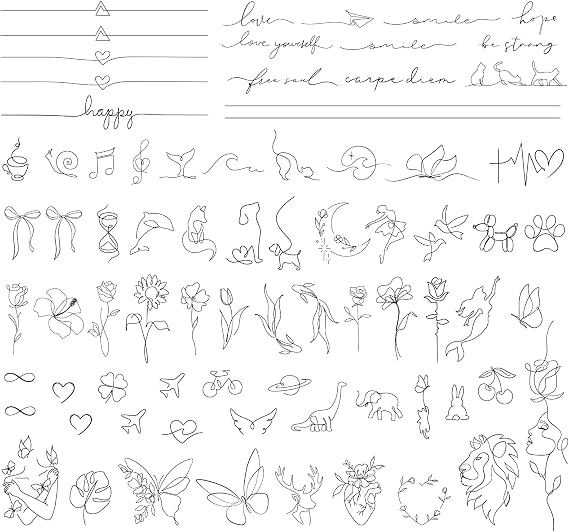 3 Sheets Temporary Tattoos for Women Fine Line Fake Tattoo Semi Permanent Tattoos Flower Animals Waterproof for Finger Hand Wrist Neck Leg