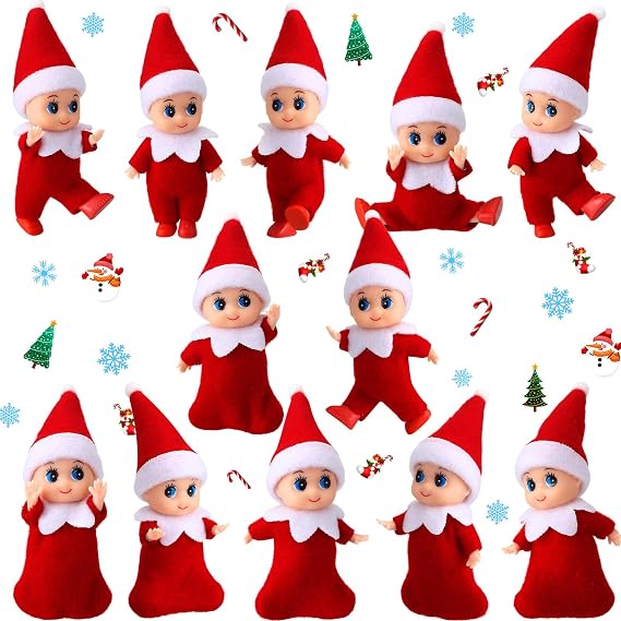 12 Pcs Christmas Elf Figurines with Clothes for Advent Calendar,Red