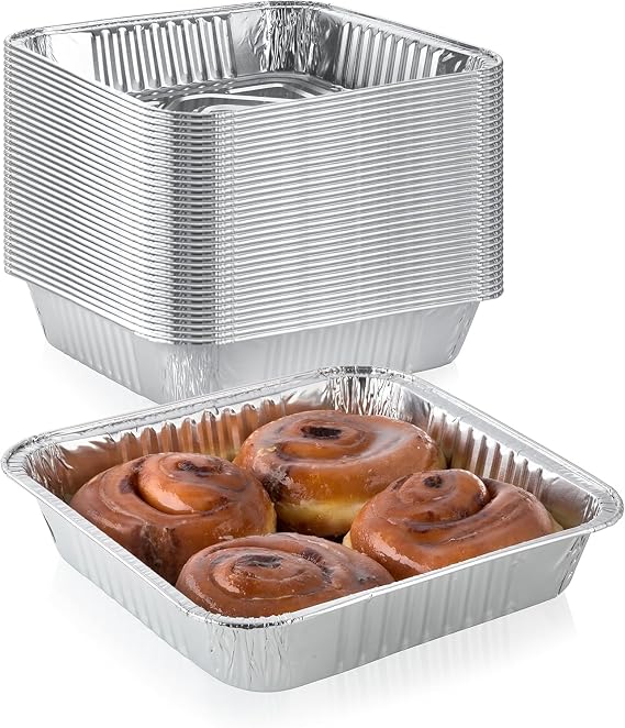 DCS Deals Pack of 30 Extra-Thick Disposable Aluminum Baking Pans | Standard Size 8 x 8 Recyclable Square Cooking Tins | Portable Food Containers | Superior Heat Conductivity |