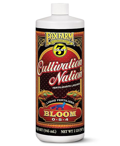 FoxFarm Cultivation Nation Bloom Fertilizer, 0-5-4 - Part 3 of FoxFarm 3-Part Feeding Program for Bud Development - Liquid Plant Food for Transition to Flowering and Harvest - 1 Quart