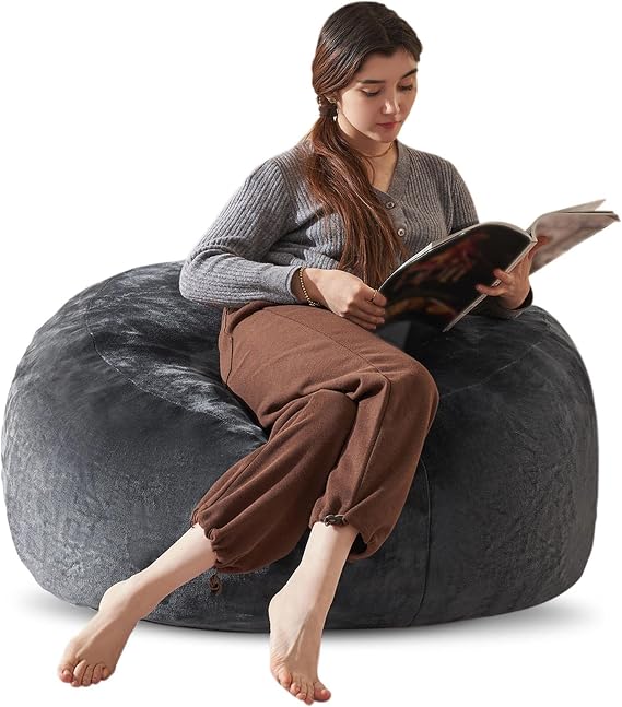 Bean Bag Chair 3Ft, Memory Foam Filled, Large Beanbag Chairs for Adults and Teens, Soft Sofa with Removable Flannel Cover, Round Couch for Living Room Bedroom College Dorm (Dark Gray, 3FT-3636"24")