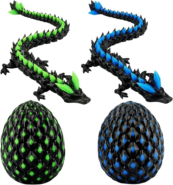 2 PCS 3D Printed Dragon Eggs Set, Dragon Egg, Glow in Dark Blue and Green Dragon Egg Collection, 3D Printed Animals Display for Home Decor, Fantasy Collectible with Night Glow Feature
