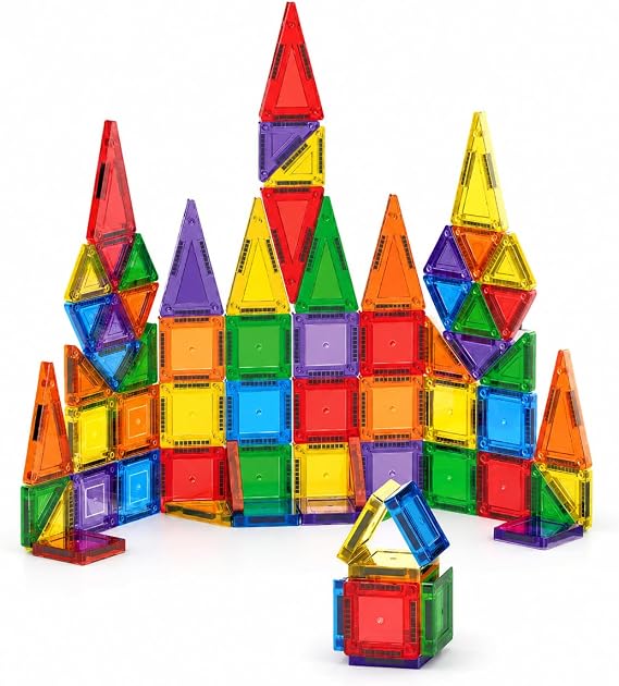 VARDEM 70 Parça Manyetik Blok Oyuncak Seti, 3.75 cm Mini Mıknatıslı Yapı Oyuncağı, Renkli Şeffaf Manyetik İnşa Blokları, Kale Kule Ev Yapım Seti, Çocuklar İçin Eğitici STEM Oyuncak, CLM10