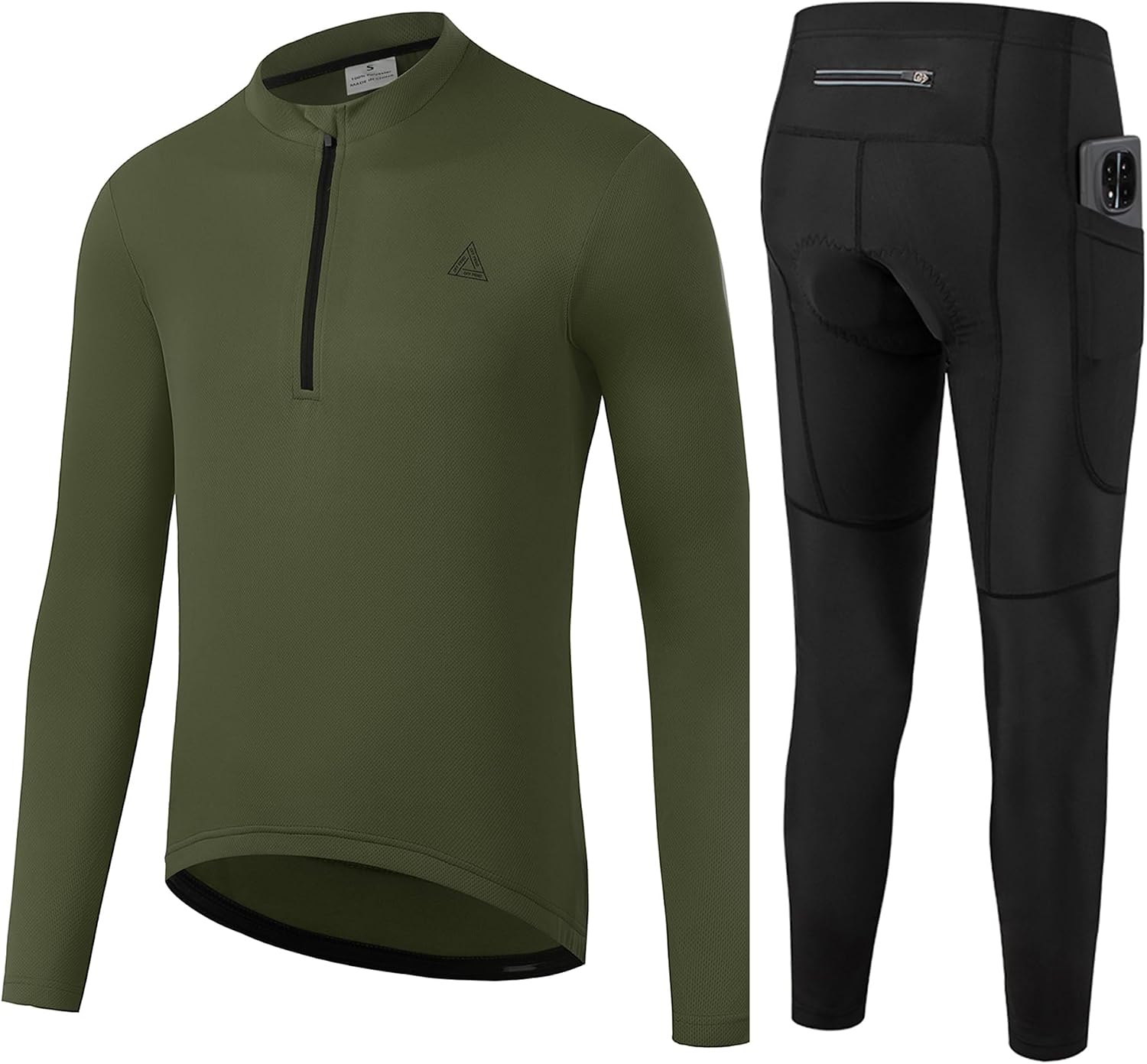 Mens Cycling Jersey 13 Zipper Cycling Set Solid Color Club Fit, Long Sleeeves Bike Jersey and Pants Zipper Pocket