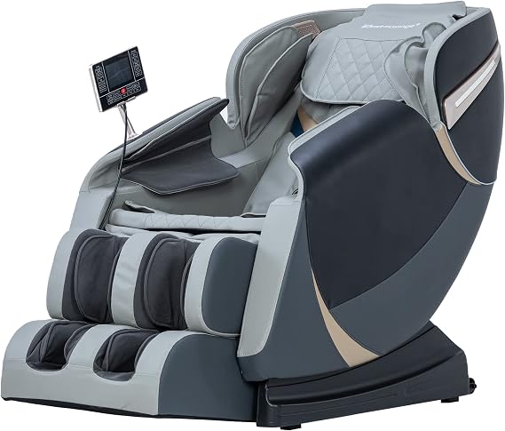 BestMassage Massage Chair,Full Body Zero Gravity Recliner Chair with Smart Large Screen Bluetooth Speaker Wormwood Back and Calf Heating Therapy Foot Roller Air Massage System for Home Office,Grey