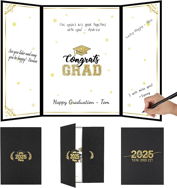2025 Graduation Guest Book Alternative, Elegant Class of 2025 Party Decoration, Unique Signature Congrats for 2025 College High School Gifts (Black)