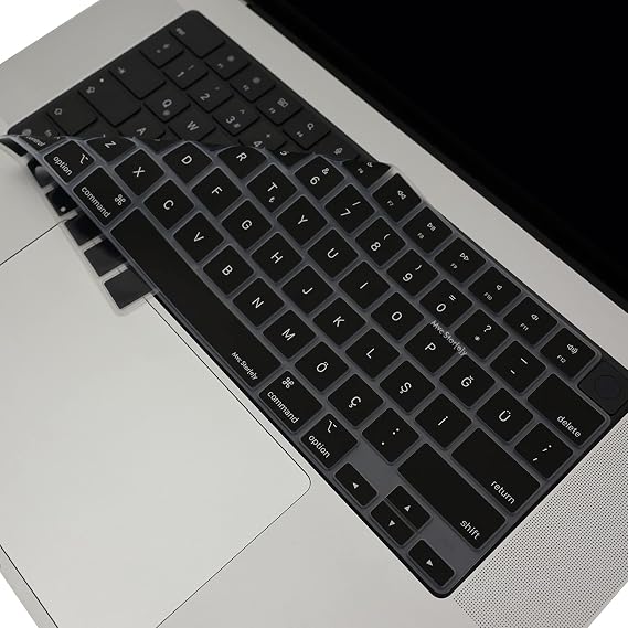 McStorey MacBook Türkçe Q Klavye Koruyucu US Amerikan Return Enter Uyumlu M1-M5 | A2681 A3113 A3240 A3449 A2941 A3241 A2442 A2779 A3426 A3434 A2485 A3429 | Silikon Keyboard Cover Touch ID Siyah