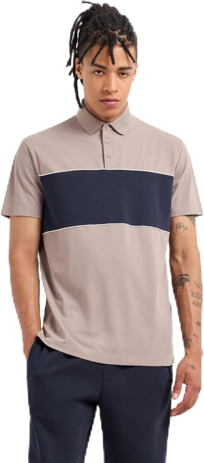 Armani Exchange Mens Contrast Stripe Piquet Regular Fit Stretch Cotton Polo