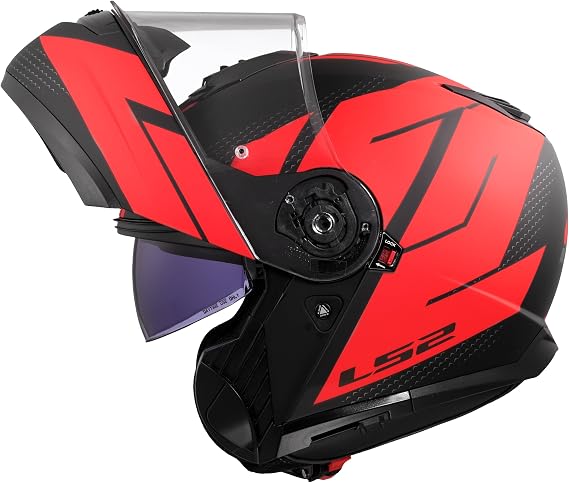LS2, STROBE II CODE Modular Motorcycle Helmet Matt Black Red, S