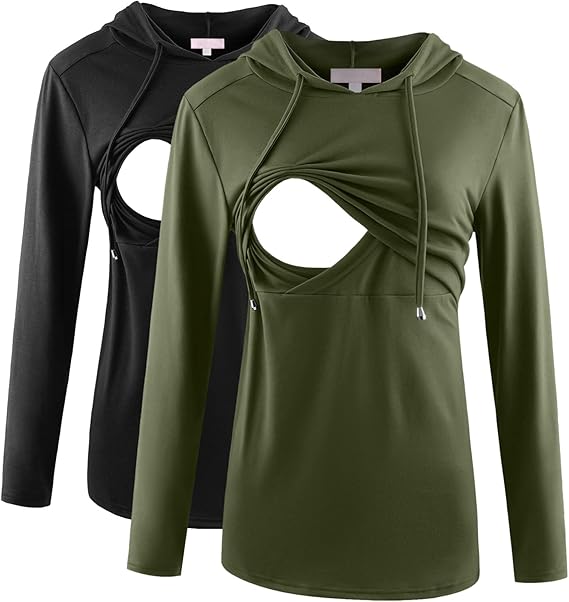 Bhome Nursing Shirt Long Sleeves Hoodie Breastfeeding Top Sweatshirt