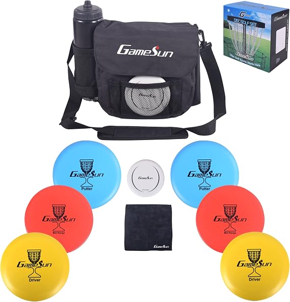 DISC Golf Set-Includes 1pc Heavy Duty Nylon Carry Bag, 2pcs Drivers, 2pcs Mid-Ranges, 2pcs Putters, 1pc Mini Disc Marker, 1pc 12x12 Embroider Logo Black Towel and 1pc Gift Color Box