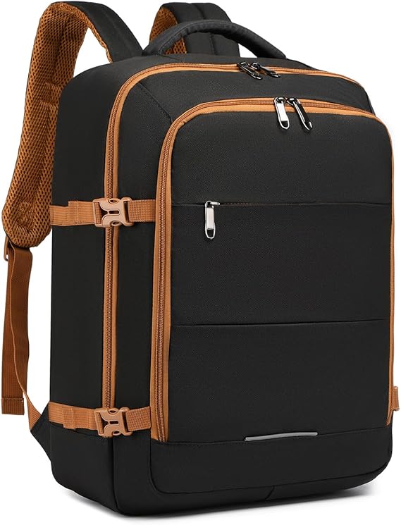 Kono Carry On Backpack 40x20x25 Under Seat Ryanair Cabin Flight Bag Travel Hand Luggage Shoulder Bag 20L, Black/Brown-b, 45x36x20cm(30L)