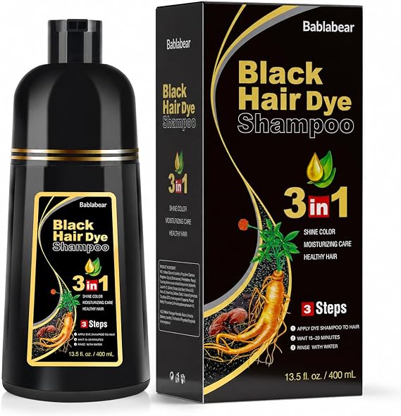 Black Hair Dye Shampoo 3 in 1 for Gray Hair, Semi-Permanent Hair Color Shampoo for Women and Men