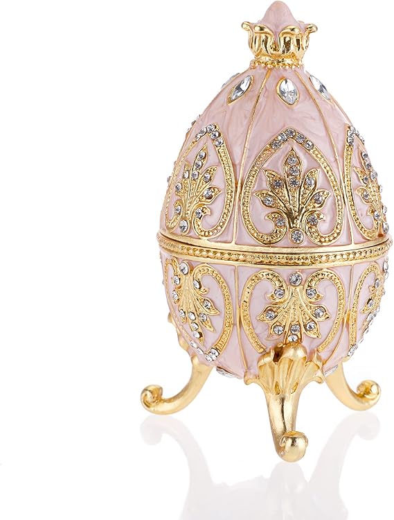 ELLDOO Faberge Egg Style Trinket Box, Enameled Jewelry Box Unique Decorative Metal Box Classic Ornaments Gift for Home Decor, Beige