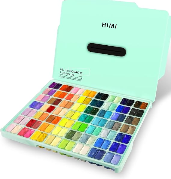 HIMI Gouache Paint Set, 112 Colors x 0.45 oz, Twin Jelly Cup, Non-Toxic