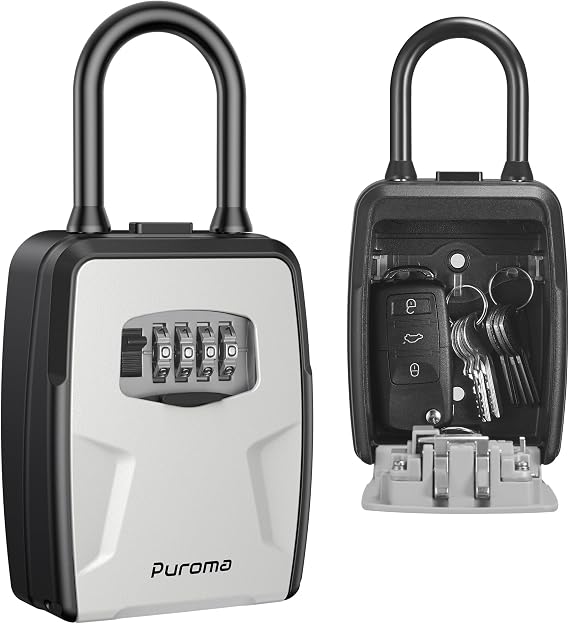 Puroma Large Key Lockbox 4-Digit Code Wall Mount Outdoor Safe Hook Box Home