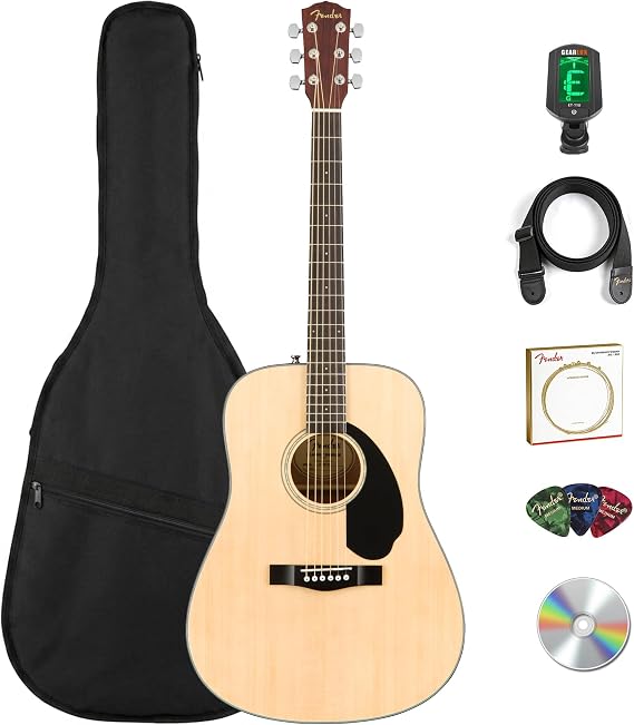 Fender CD-60S Solid Top Dreadnought Acoustic Guitar - Natural Bundle with Gig Bag, Tuner, Strap, Strings, Picks, and Austin Bazaar Instructional DVD