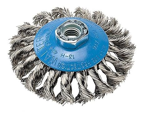 Walter 13H414 Saucer-Cup Knot-Twisted Brush 4 in. Carbon Steel Wire Brush with 5/8-11 in. Arbor Hole. Surface Finishing Supplies