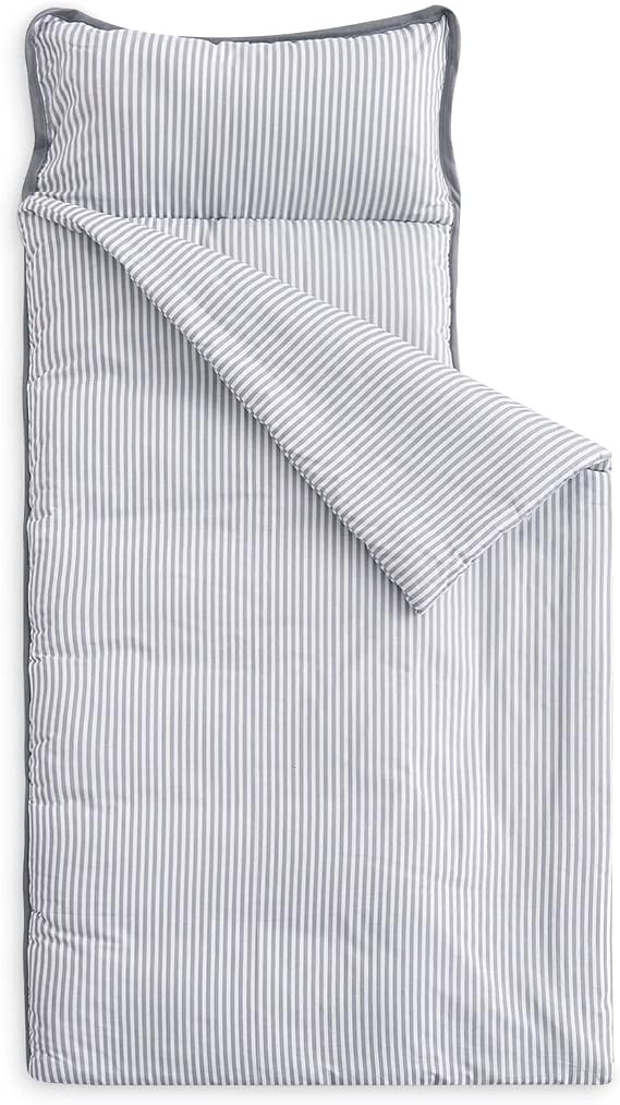 Wake In Cloud - Toddler Nap Mat with Pillow and Blanket, 100% Cotton Fabric, for Kids Boys Girls Ages 3 Plus in Daycare Kindergarten Preschool,
