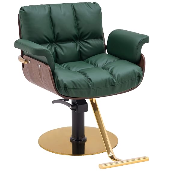 BarberPub Hydraulic Salon Chair, Curved Wood Frame Chair 3071 (Green)