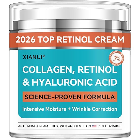 Retinol Face Cream with Collagen & Hyaluronic Acid - Anti Aging & Firming Face Moisturizer for Women & Men - Wrinkle Reduction Night & Day Cream, 1.7 Fl Oz