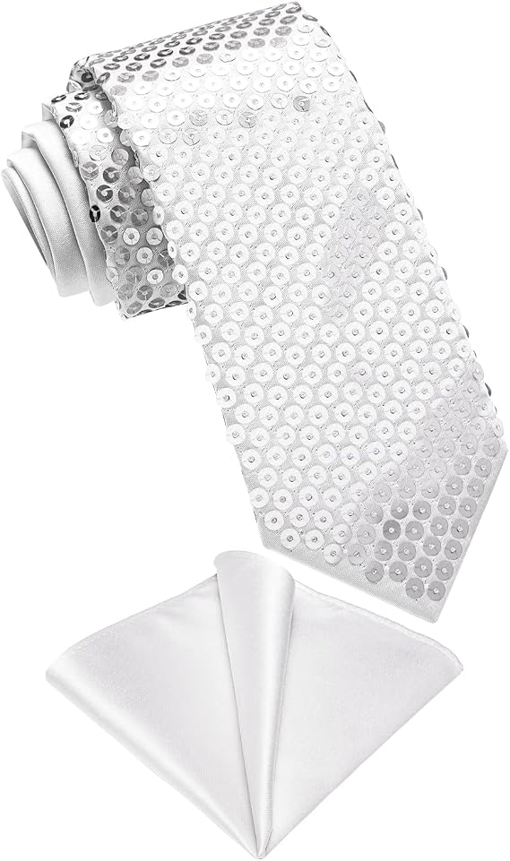 DiBanGu Mens Sequin Skinny Tie Set Solid Necktie for Party Wedding