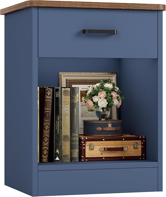 FOTOSOK Whie Nightstand, 2-Tier Side Table with Drawer and Storage Shelf