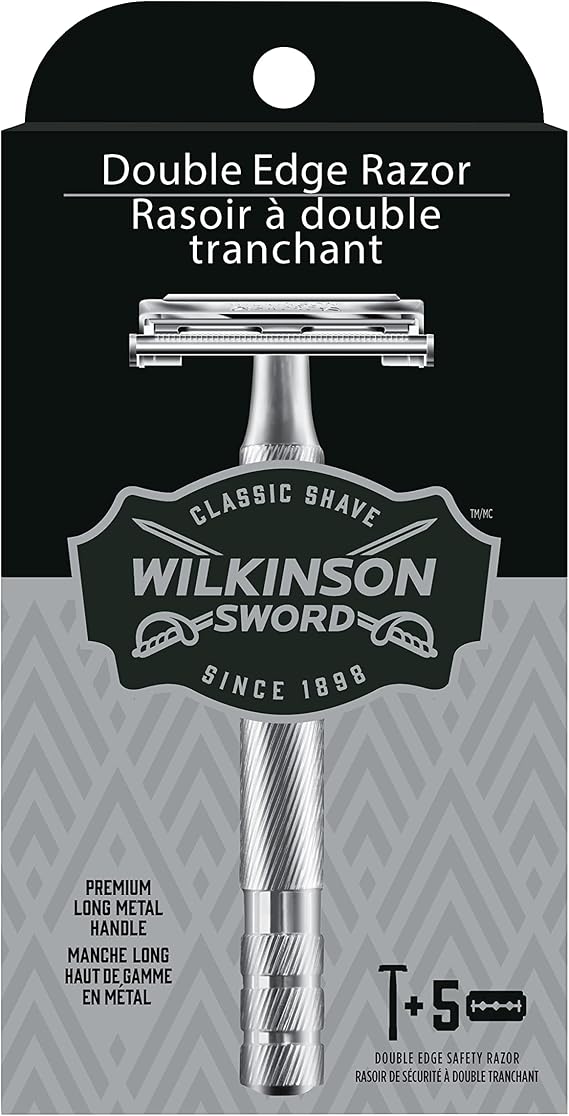 Wilkinson Sword Erkekler için Çift Kenarlı Jilet 5 Çift Kenarlı Jilet Yedeği | Premium uzun metal sap, Üçlü kaplamalı paslanmaz çelik bıçaklar, Klasik tıraş deneyimi