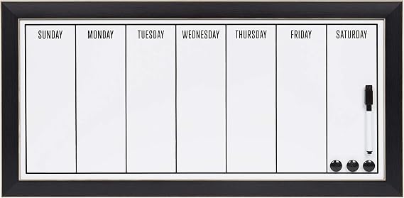 DesignOvation Wyeth Framed Magnetic Dry Erase Weekly Calendar, Black