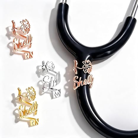 Personalized Stethoscope Name Tag, Customized stethoscope Accessories, Stethoscope Charms with text, work gift for doctors, nurses, Vet, Medical Students (Preserved Flower Style)