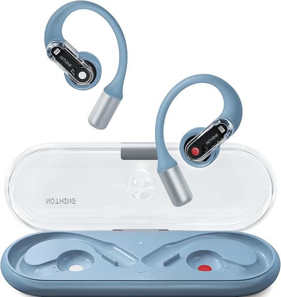 Nothing Ear (Open) Open-Ear Earphones Bluetooth with Two Microphones and AI Clear Voice Sound Technology IP54 Dust and Water Resistant 30 Hours Playback and Extended EQ - Blue