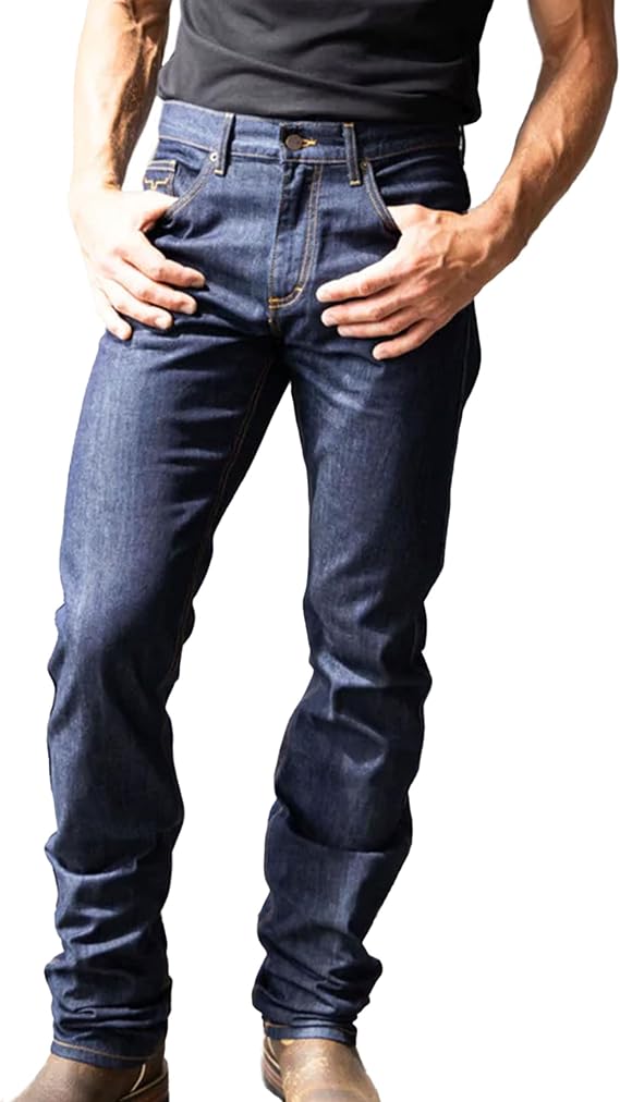 Kimes Ranch Men's Cal Casual Western Cowboy Classic Higher Rise Straight Fit & Straight Boot Leg Blue Denim Jeans