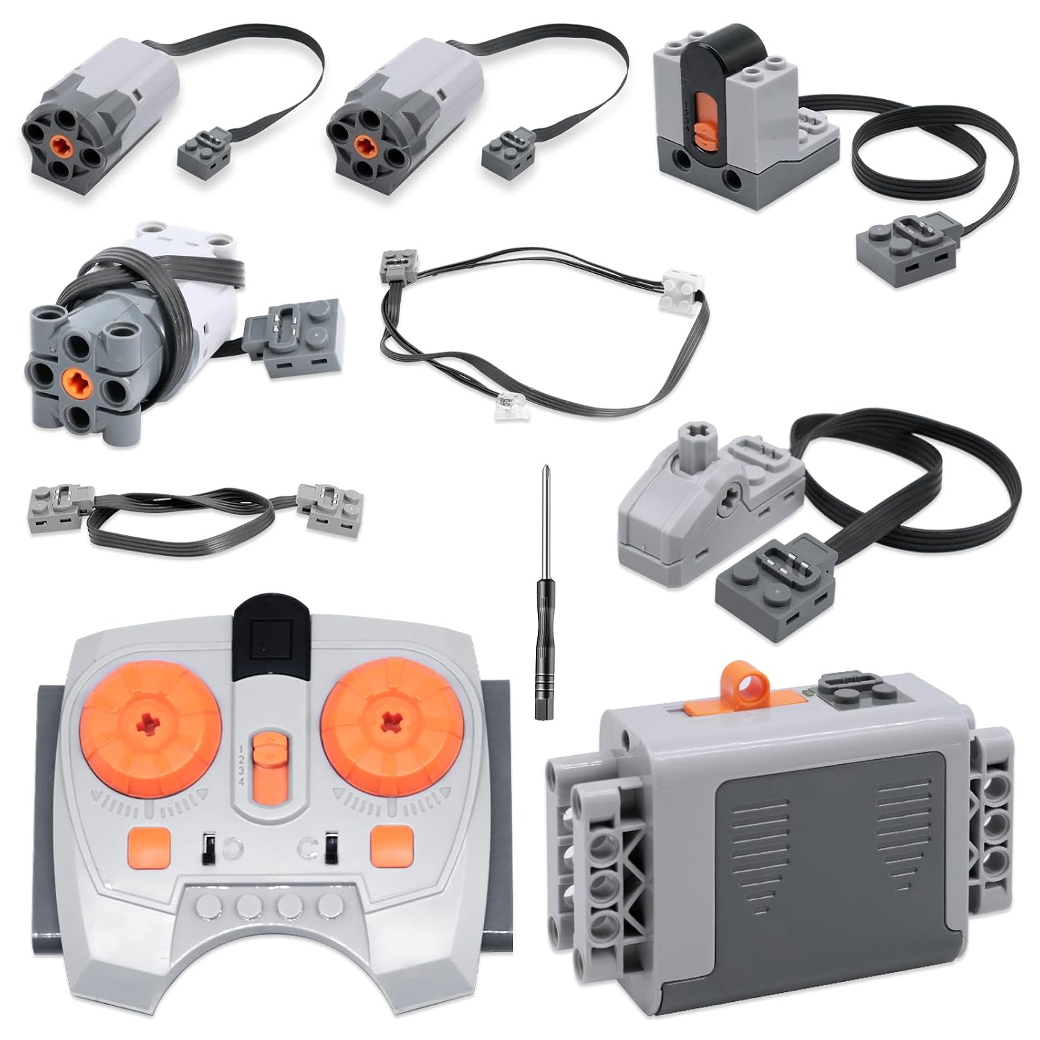 Servo Motor Power Toy Function Set, 9 Pieces Electric Toy Motors with Servo Motor, M/L Motor, Remote Control, Battery Box, LED Light Cable, Extension Cable, Direction Switch