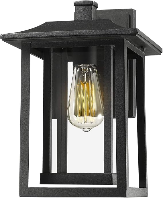 Beionxii Outdoor Wall Mount Light, Dusk to Dawn Exterior Light Fixture Outside Lights for House Porch Patio, Black Cast Aluminum w/Clear Glass (13.5" x 9") - A197W-1PK