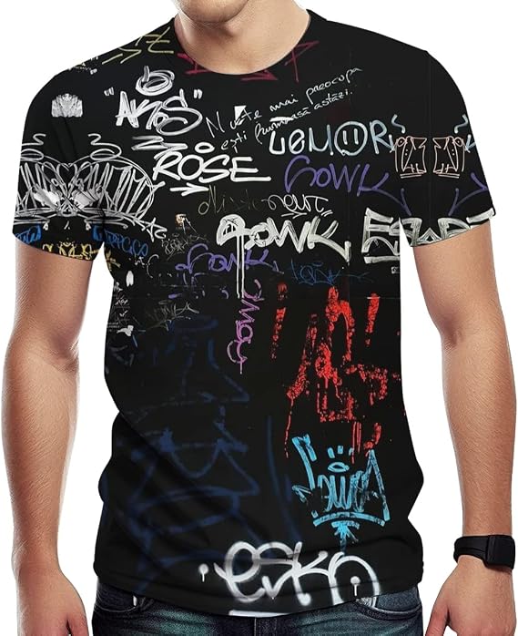 Men's Cool Tshirt with Hip Hop Graffiti Graphic Print, Street Novelty Tee Top, Best Birthday Gifts