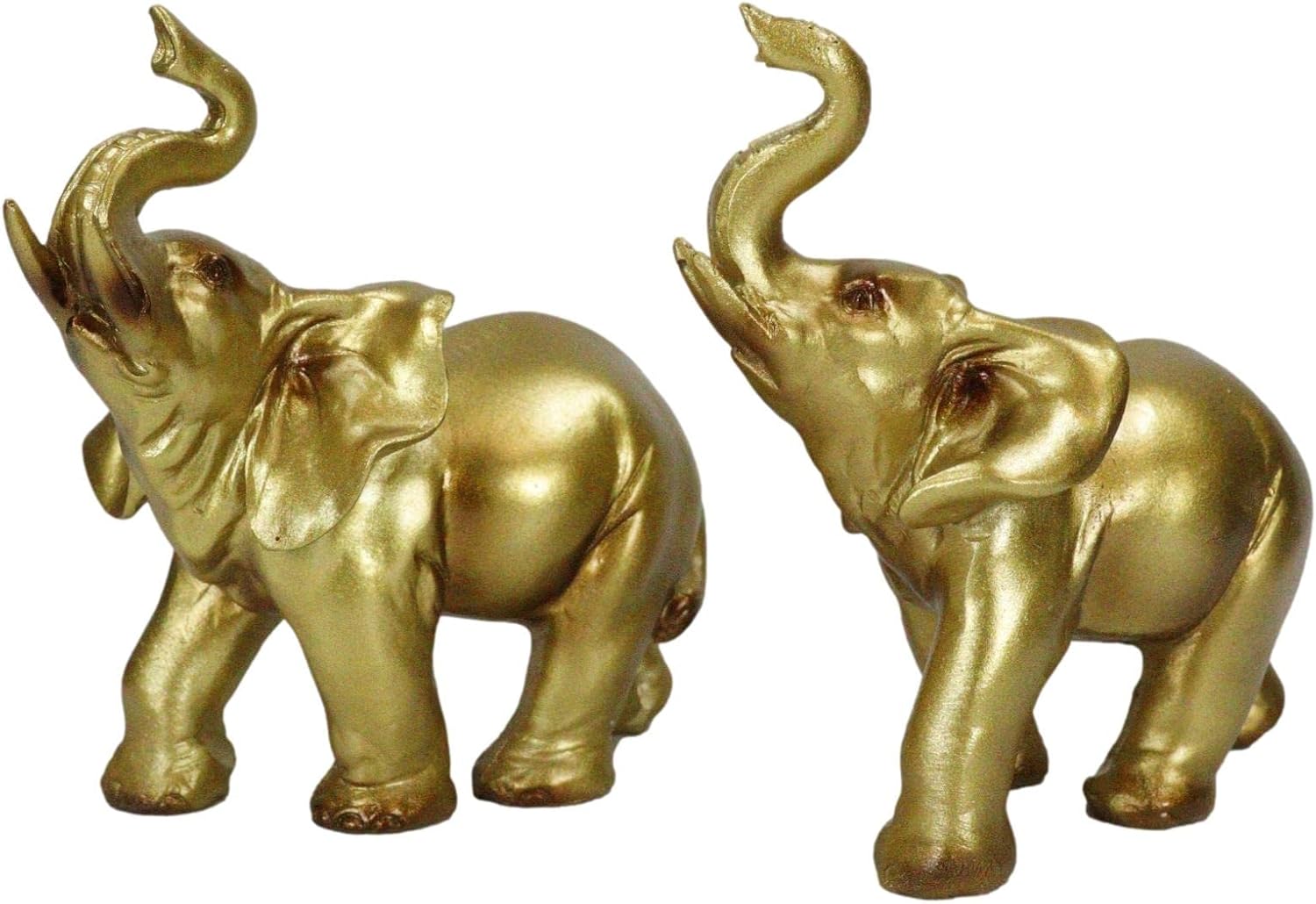 Ebros Gift Gold Patina Feng Shui Auspicious Elephants with Trunk Up Statue Set of 2 Thai Buddhism Noble Elephant Pair Trumpeting Left and Right Directions Animal Sculpture