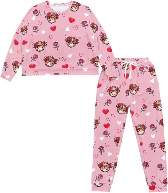 Womens Pajama Sets Long Sleeve Drawstring Pajamas for Women Set