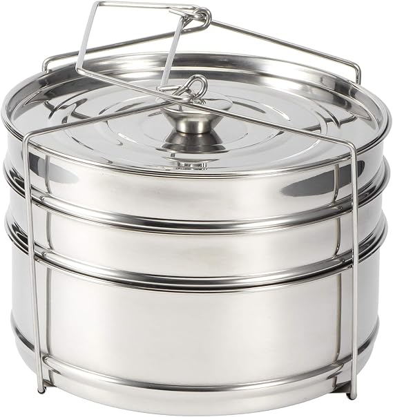 Stackable 3 Tier Stainless Steel Steamer Cooker Pot Set, Stackable Insert Pans Instant Pot Accessories for Most Pots, Upgrade Interchangeable Lids