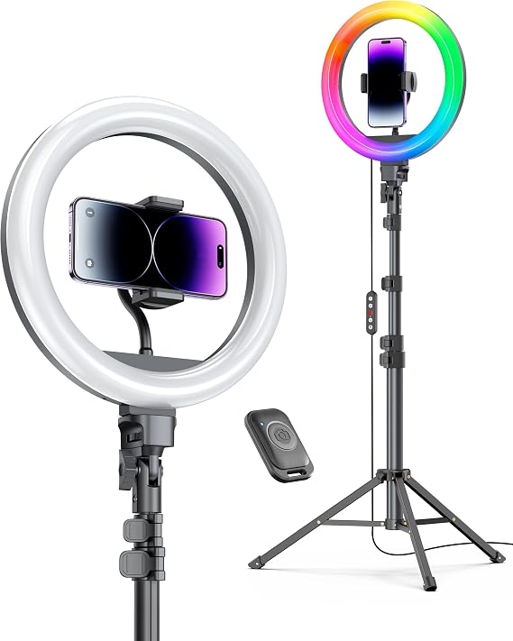 Weilisi 12'' Ring Light with Stand 72'' Tall & 2 Phone Holders,38 Color Modes Selfie Light with Tripod Stand, Big LED Ring Light for iPhone/Android/Camera,YouTube,Makeup