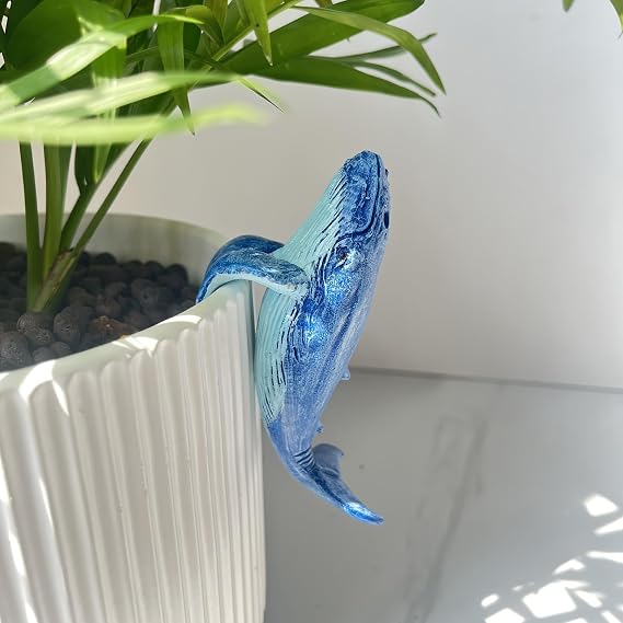 Flower Pot Hugger Cute Whale Figurine Yard Art Hanging Animal Statue Pot Climbing Sculpture Garden Lawn Decoration (Whale, 9.5cmx6cm)